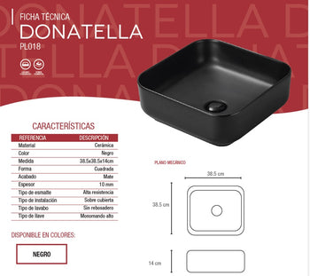 LAVABO DONATELLA PL018 NEGRO TENDENZZA
