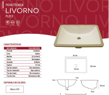 LAVABO LIVORNO PL012 BLANCO TENDENZZA