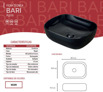 LAVABO BARI PL019 NEGRO TENDENZZA