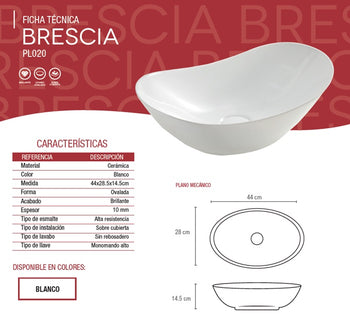 LAVABO BRESCIA PL020 BLANCO TENDENZZA