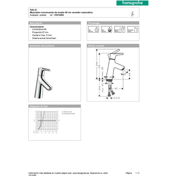 MONOMANDO PARA LAVABO CORTO TALIS S 72021000 CROMO